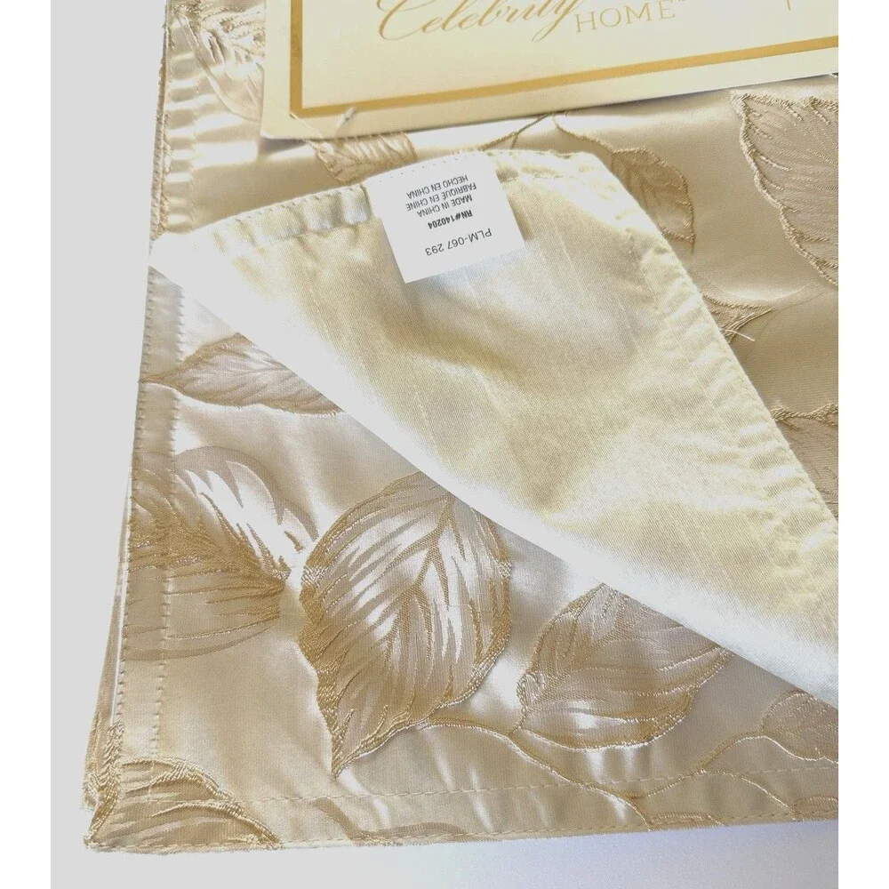 Celebrity Home Table Placemats Gold Embroidered Leaves 13x18 Set of 4